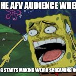 Spongebob laughing | THE AFV AUDIENCE WHEN; A FROG STARTS MAKING WEIRD SCREAMING NOISES | image tagged in spongebob laughing | made w/ Imgflip meme maker