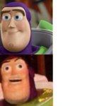 Normal vs Cursed Buzz Lightyear meme