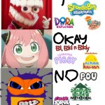 My Yes, Okay, and No List | image tagged in my yes okay and no list,the amazing digital circus,robosplaat,artwork,oc,anime | made w/ Imgflip meme maker