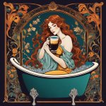 ART NOUVEAU COFFEE POSTER, GIRL IN BATHTUB