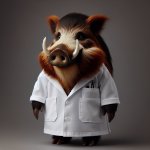 boar wearing lab coat
