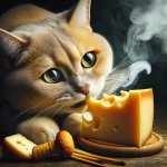 cat eating smoke cheese