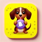 snapchat with dachshund holding a button