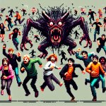 people running away from monster