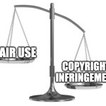 Music law | FAIR USE; COPYRIGHT INFRINGEMENT | image tagged in fair and un-balanced | made w/ Imgflip meme maker