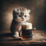 Kitten drinking a beer