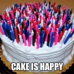 Birthday Cake | CAKE IS HAPPY | image tagged in birthday cake | made w/ Imgflip meme maker
