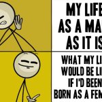That's just the truth in my book | MY LIFE AS A MALE AS IT IS; WHAT MY LIFE WOULD BE LIKE IF I'D BEEN BORN AS A FEMALE | image tagged in henry stickmin drake,memes,henry stickmin,genders,gender,relatable | made w/ Imgflip meme maker