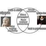 Venn diagram | Chrysippus; was a stoic; lost nose in sword duel; Was a philosopher; tycho brahe; Found inebriated animals funny; died laughing at a donkey; had a pet moose | image tagged in venn diagram | made w/ Imgflip meme maker