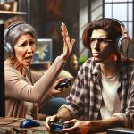 Critical Gaming Mom Talking to Gamer Son