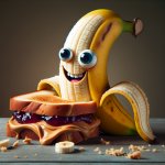 banana eating a peanut butter and jelly sandwich