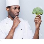 Chef looking at broccoli template