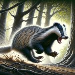 scared badger running away