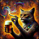 cat smoking a cigarette and holding a beer