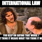Inigo Montoya | INTERNATIONAL LAW; YOU KEEP ON SAYING THAT WORD. I DON'T THINK IT MEANS WHAT YOU THINK IT MEANS. | image tagged in inigo montoya | made w/ Imgflip meme maker