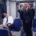 Obama Standing On Subway