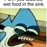 no more soul for me | POV: you touched wet food in the sink | image tagged in mordecai,ow,owhfockeownficoqnwpdkf | made w/ Imgflip meme maker