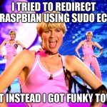 SUDO ECHO(Pseudo Echo) | I TRIED TO REDIRECT IN RASPBIAN USING SUDO ECHO; BUT INSTEAD I GOT FUNKY TOWN | image tagged in funky town | made w/ Imgflip meme maker