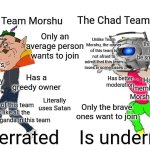Virgin Team Morshu vs. Chad Team Wheatley meme