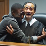 black man hugging Judge in court meme