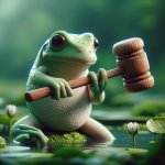 frog holding a mallet