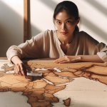 A woman staring at a blank map of the middle east