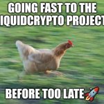 @_LiquidCrypto | GOING FAST TO THE LIQUIDCRYPTO PROJECT; BEFORE TOO LATE🚀 | image tagged in fast running chicken | made w/ Imgflip meme maker