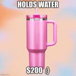 I counted 124 of these in one day...help us | HOLDS WATER; $200  :} | image tagged in pink stanley cup | made w/ Imgflip meme maker