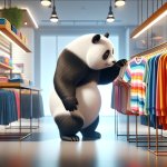 panda buying a tshirt