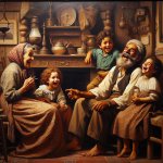old traditional family being happy in their home