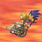 Sonic riding girl's wheelchair