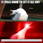 Put all your stress and anger into one scream :) | IT FEELS GOOD TO LET IT ALL OUT; AHHHHHHHHHHHHHHHHHHHHHHHHH | image tagged in inhaling seagull,relatable,childhood,satisfying,feel good | made w/ Imgflip meme maker