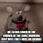 my lunch tastes good tho | ME EATING LUNCH IN THE CORNER OF THE TABLE KNOWING VERY WELL THAT I HAVE NO FREINDS | image tagged in gifs,rat,eating,sadness | made w/ Imgflip video-to-gif maker