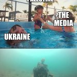 Baby drowning | PALESTINE; THE MEDIA; UKRAINE; YEMEN | image tagged in baby drowning | made w/ Imgflip meme maker