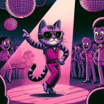 Dancing cat with sunglasses at a party