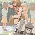 Manga female soldier with children