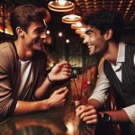 two boys flirting at a bar
