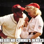 No Commas in NetSuite | THERE ARE NO COMMA'S IN NETSUITE | image tagged in no crying in baseball | made w/ Imgflip meme maker