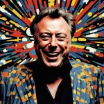 Christopher Hitchens laughing at God (NightCafe AI) meme