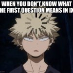 Bakugo's Huh? | WHEN YOU DON'T KNOW WHAT THE FIRST QUESTION MEANS IN IXL | image tagged in bakugo's huh | made w/ Imgflip meme maker