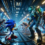 Sonic The Hedgehog and Isaac Clarke fighting against Necromorphs