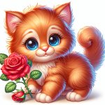 Cute kitten giving rose to me