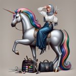 Tired hairstylist on a unicorn