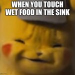 Pika | WHEN YOU TOUCH WET FOOD IN THE SINK | image tagged in pika | made w/ Imgflip meme maker