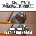 Anyone getting sick yet? | WHEN YOU WANT TO TAKE A DEEP BREATH; BUT YOU’RE IN YOUR BATHROOM | image tagged in remy sick | made w/ Imgflip meme maker
