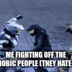 THEY WILL NOT TAKE MY HOUSE! | ME FIGHTING OFF THE HOMOPHOBIC PEOPLE (THEY HATE HOMES) | image tagged in gifs,funny,halo,fight to the death | made w/ Imgflip video-to-gif maker