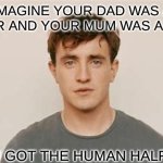 normal person | IMAGINE YOUR DAD WAS A MINOTAUR AND YOUR MUM WAS A MERMAID; AND YOU GOT THE HUMAN HALF OF BOTH | image tagged in normal person,crossbreeded | made w/ Imgflip meme maker