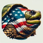 Snapping turtle with an American flag