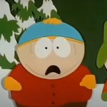 Eric Cartman surprised face, shown in an old/early South Park ep