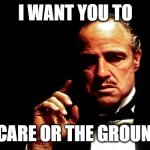 Godfather business | I WANT YOU TO; TAKE CARE OR THE GROUNDHOG | image tagged in godfather business | made w/ Imgflip meme maker